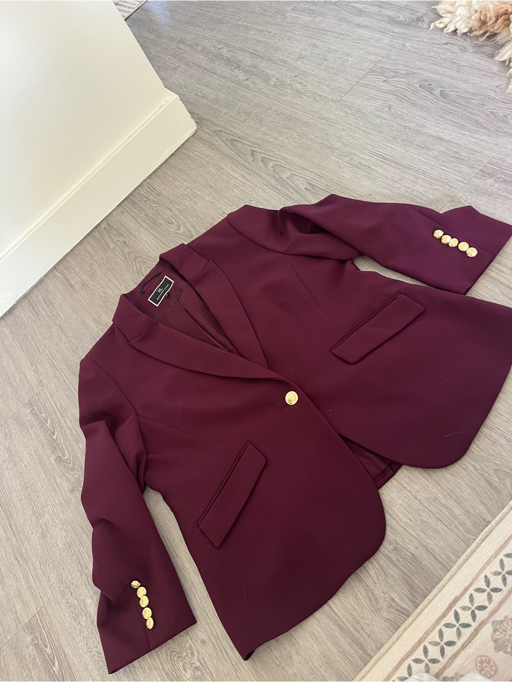 Women's Tailored Burgundy Blazer with Gold Buttons